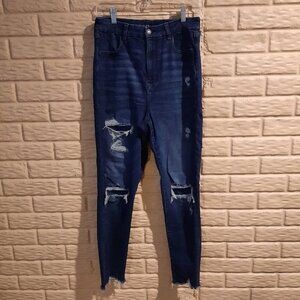 American Eagle Curvy Highest Rise Jegging Jeans Womens 10 Destroyed Patched